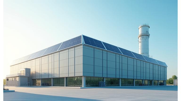 Industrial facility with solar panels on the roof